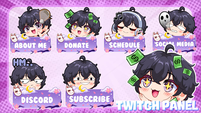 draw custom twitch panels for your stream in chibi anime style