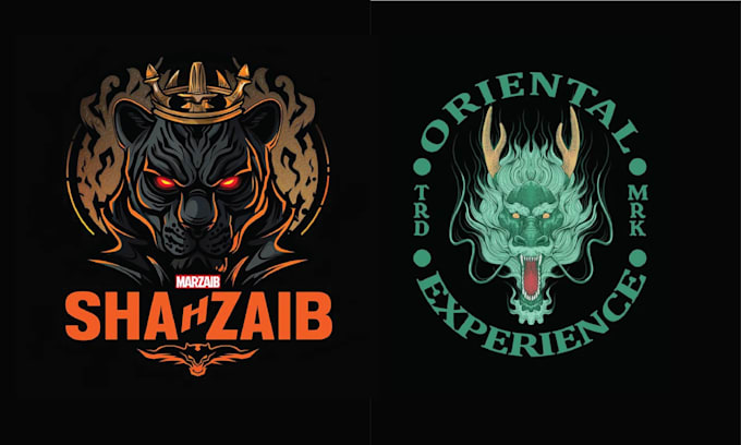 create creative dragon logo design with t shirt print vector illustration