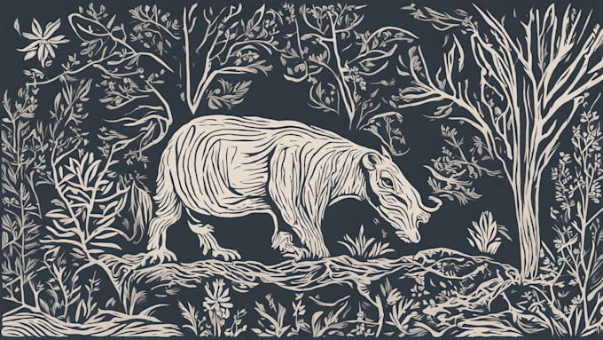 illustrate animal or botanical linocut based on your request