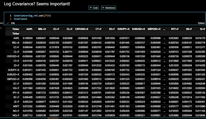 create any statistics tool for finance portfolio optimizer