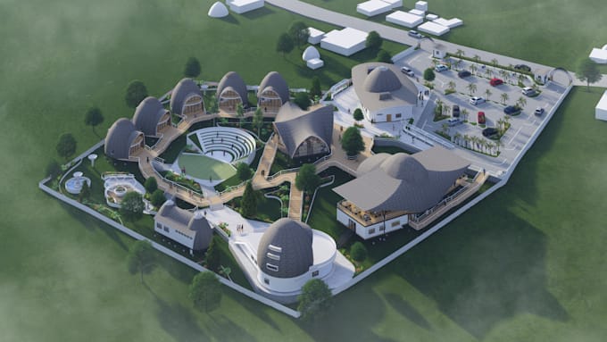 3d site plan, landscape design and render for architecture projects