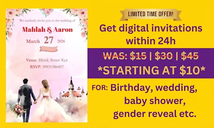 make custom bday, wedding, babyshower, gender reveal invites