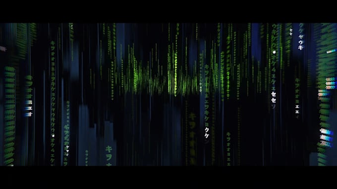 create a cinematic logo animation on a matrix movie level