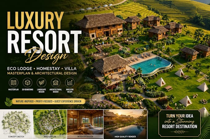 design stunning landscape, garden, backyard and resort in 3d