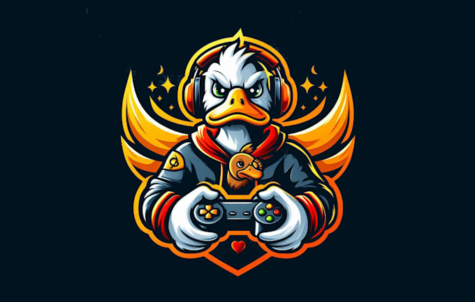 design eye catchy duck gaming mascot logo with express delivery