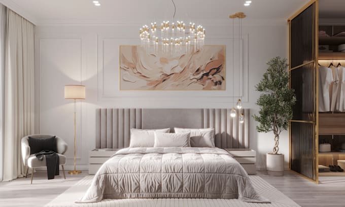 bedroom interior design and realistic 3d rendering