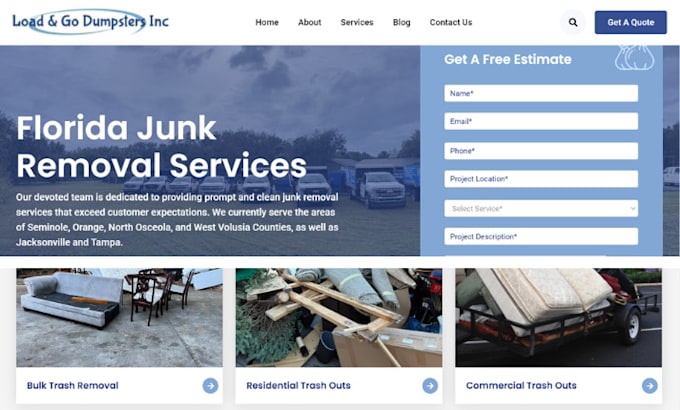 design junk removal website dumpster website cleaning website