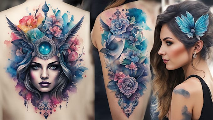 draw watercolor tattoo design