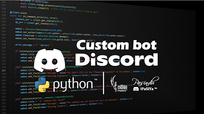 Make custom discord bot using python language by Pasiya_1030 | Fiverr