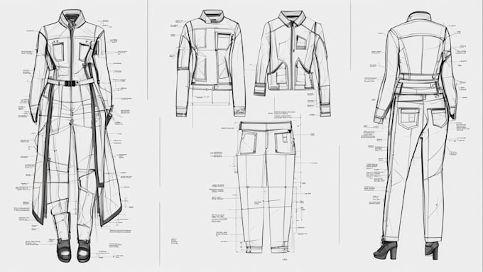 do fashion technical drawings, complete tech pack designs