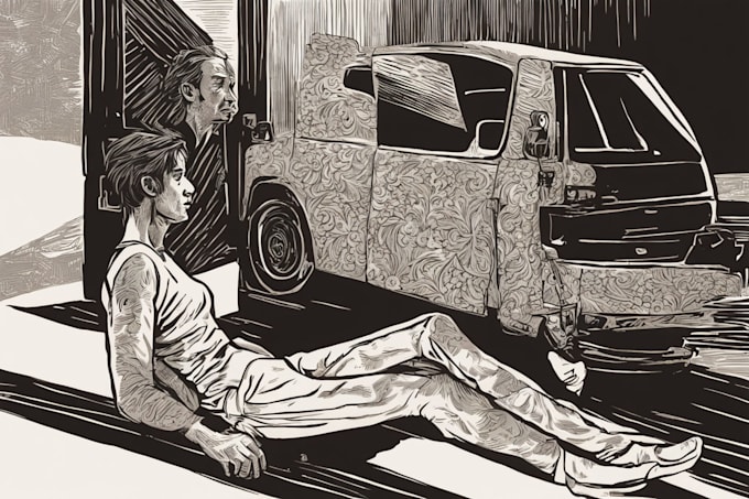 draw a custom portrait in linocut style