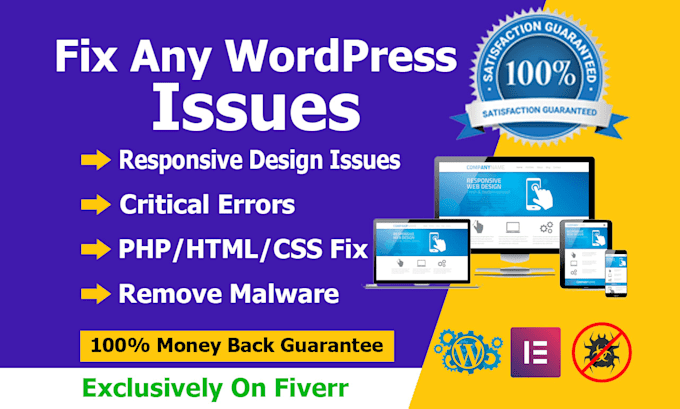 fix wordpress errors, bugs, responsive issues, malware, CSS