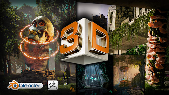 give 3d environment design using blender, zbrush