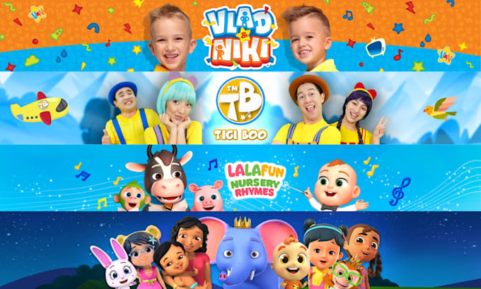create kids youtube banner and profile picture or logo