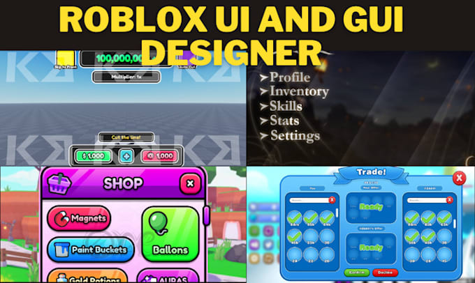 design professional roblox ui, gui, hud, menus, user interface and inventory