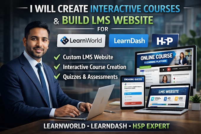 create interactive courses and build lms website for learnworld, learndash, h5p