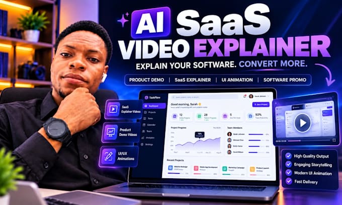 create saas explainer video, 2d ai animation saas product demo video ai motion
