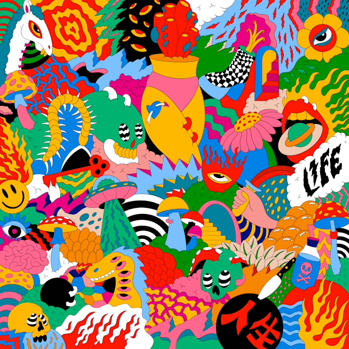 create a pop art illustration with psychedelic touch