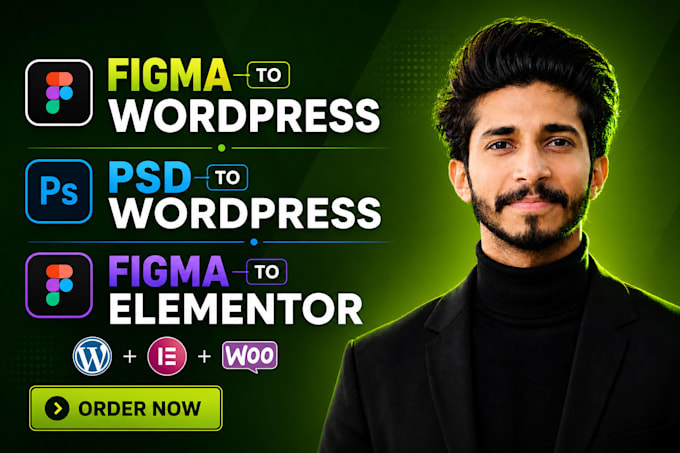 convert figma to wordpress, PSD to wordpress, figma to elementor