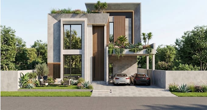 house elevation and exterior rendering