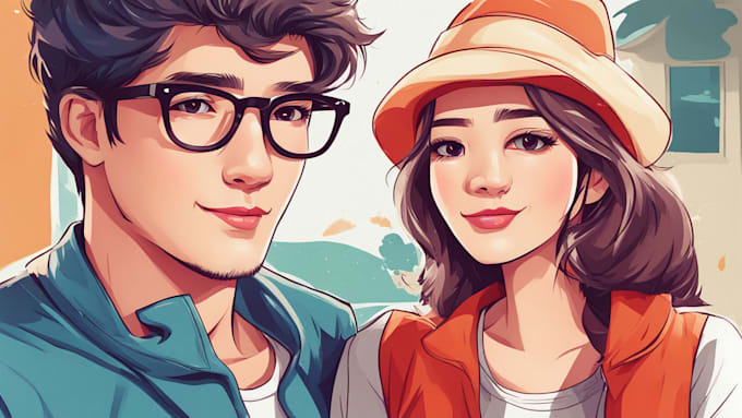 draw cute couple portrait illustration