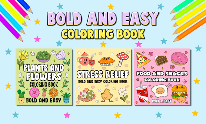 design bold and easy coloring book cover and pages for amazon KDP