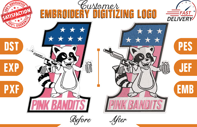 do embroidery digitizing design into dst, pes file in 1 hour