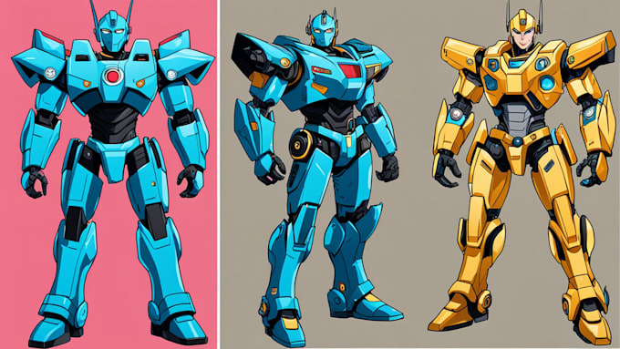 draw detail mecha robot character concept for you