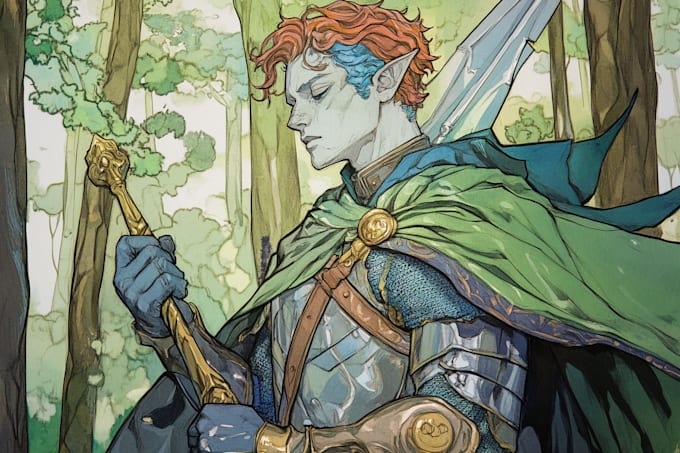 create fantasy character design use d and d, illustration