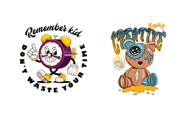 create retro gamers cartoon character logo with t shirt design