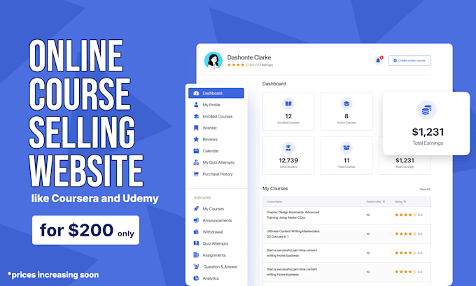 develop an online course selling website