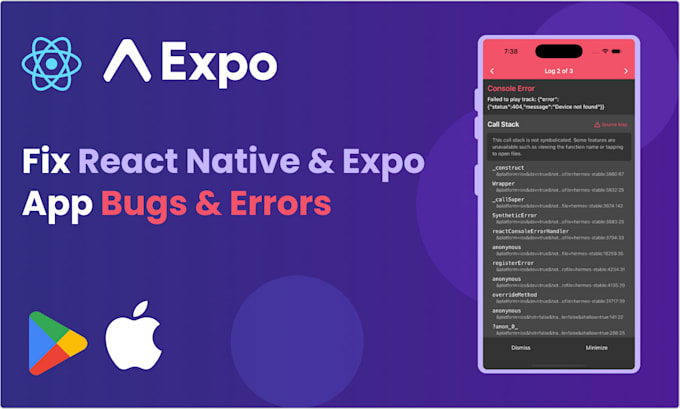 fix react native bugs, expo app errors