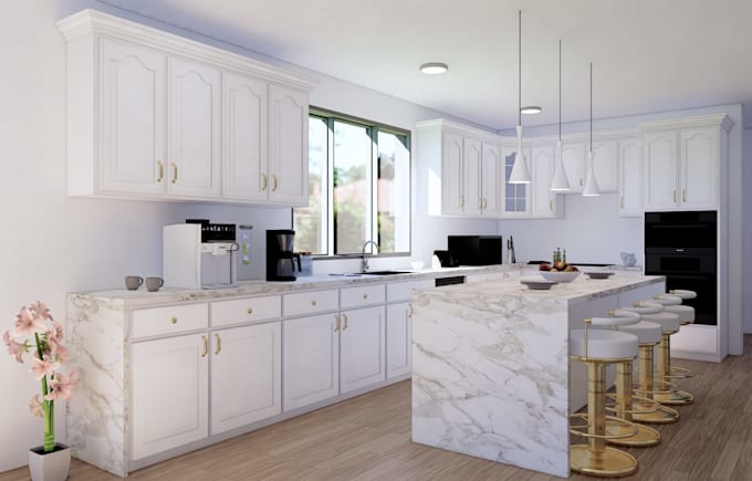 design professional kitchen, cabinetry and 3d render