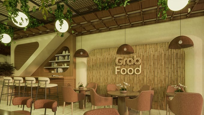 design modern restaurant interior with realistic renders