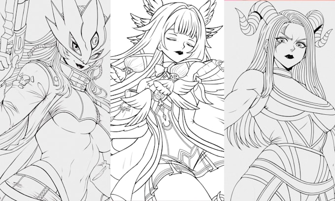 draw anime style commissions in line art for you
