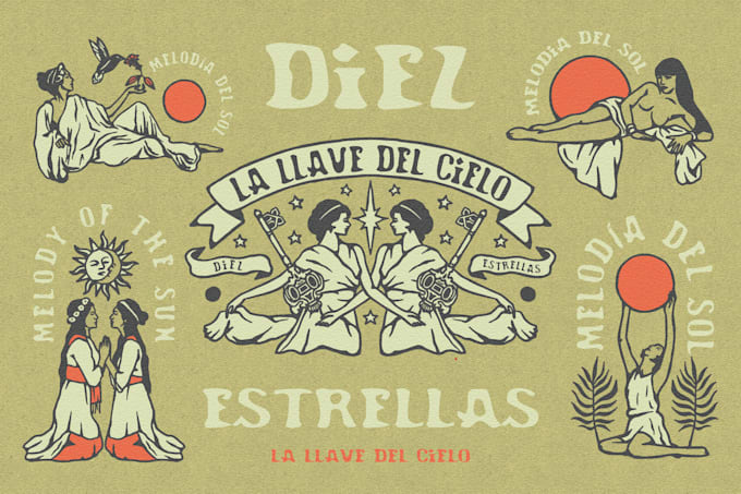 create a organic hand drawn illustration and logo