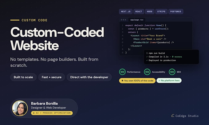 build a fully custom coded website or web application