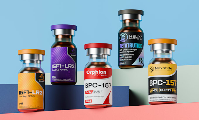 do peptide vial, label vial design, 3d bottle rendering