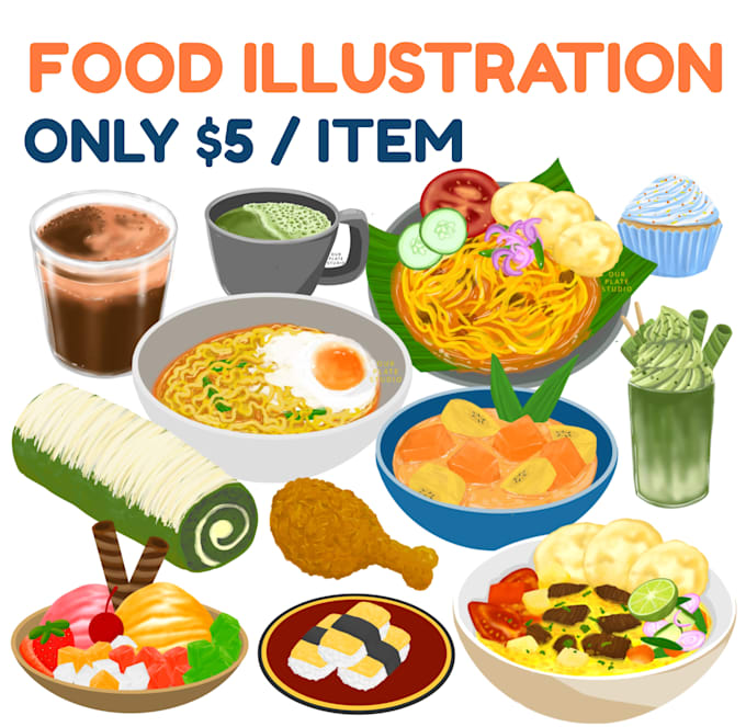 draw unique food illustration for menu,sticker,etc
