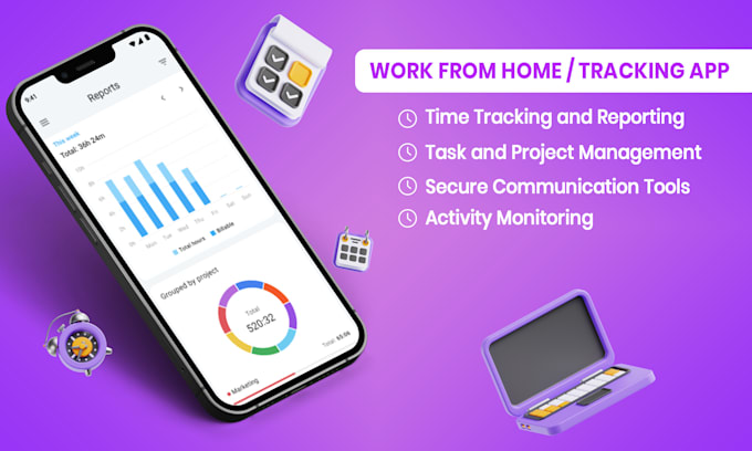 develop a work from home and time tracking app like toggle, clockify and harves