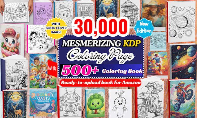 Deliver 30k mesmerizing kdp coloring page and 500 ready to upload