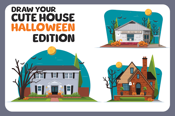 draw halloween house illustration