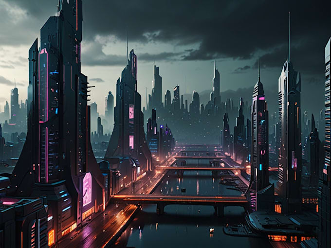 do cyberpunk scifi futuristic city