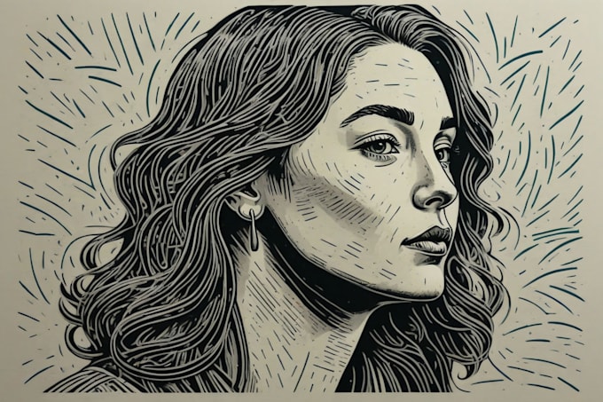draw a custom portrait in linocut style