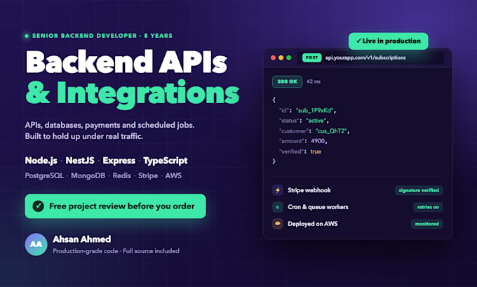 build a backend api with nodejs nestjs express aws and stripe