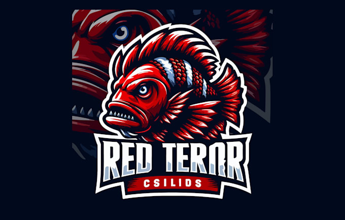 do red terror cichlid fish mascot logo with express delivery