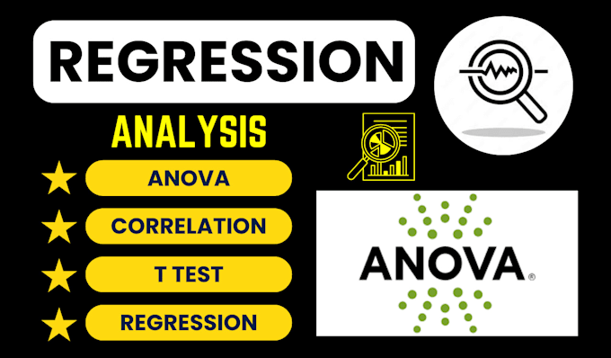 do regression analysis, correlation, anova, t test