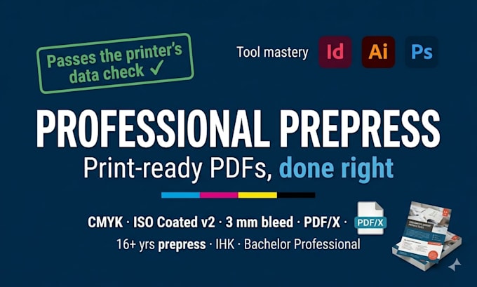 make your print ready PDF in cmyk with prepress and bleed
