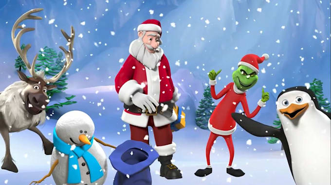 create 3d cartoon new year christmas animation, explainer video, card