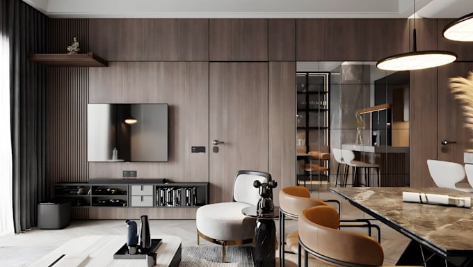 create minimalistic 3d interior design and render